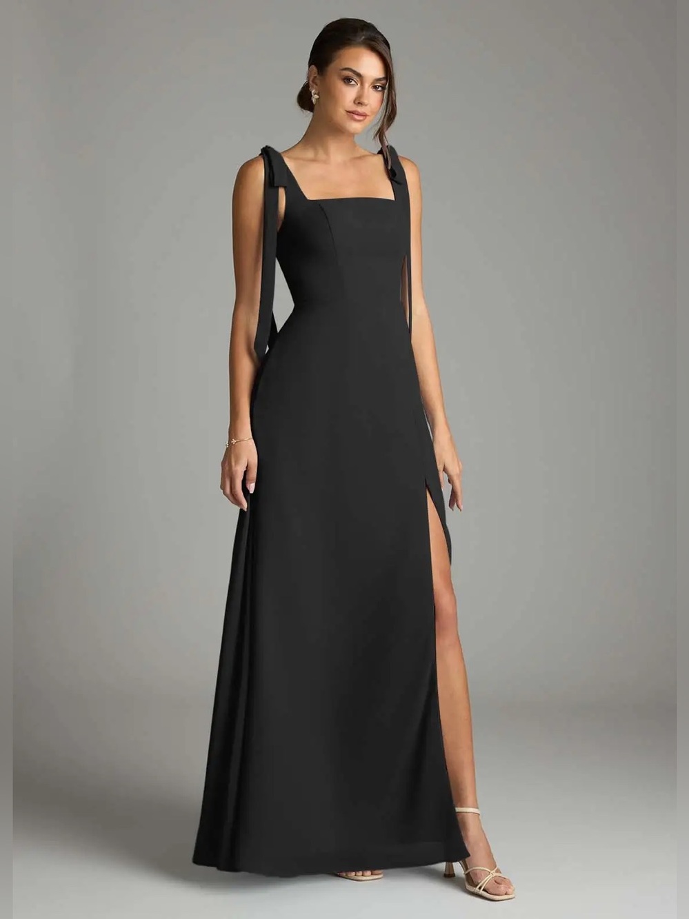NWT Azazie Debra Black A-Line with Pockets Chiffon Convertible Dress Size A2